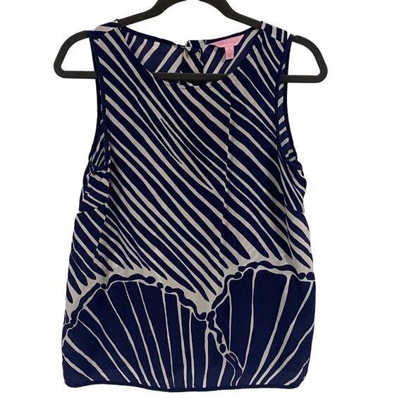 Lilly Pulitzer Iona Shell Blue White Sleeveless‎ Blouse S - Picture 1 of 7
